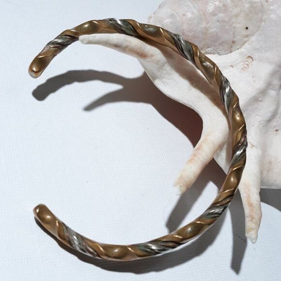 Mixed Metal Copper Pewter Twist Cuff Bracelet Copper Sil… - Picture 5 of 6
